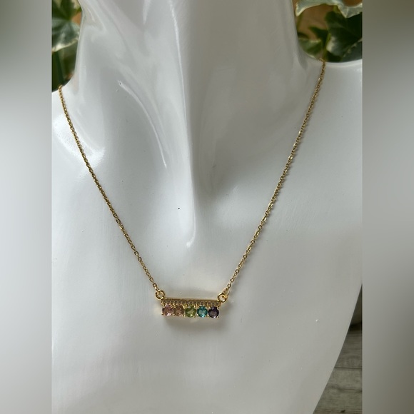 Cubic Zirconia Colorful Boho Chic Gold Necklace - Trendy Gold Necklace - Picture 9 of 16